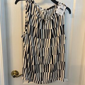 Ivanka Trump Black and White Striped Sleeveless Blouse